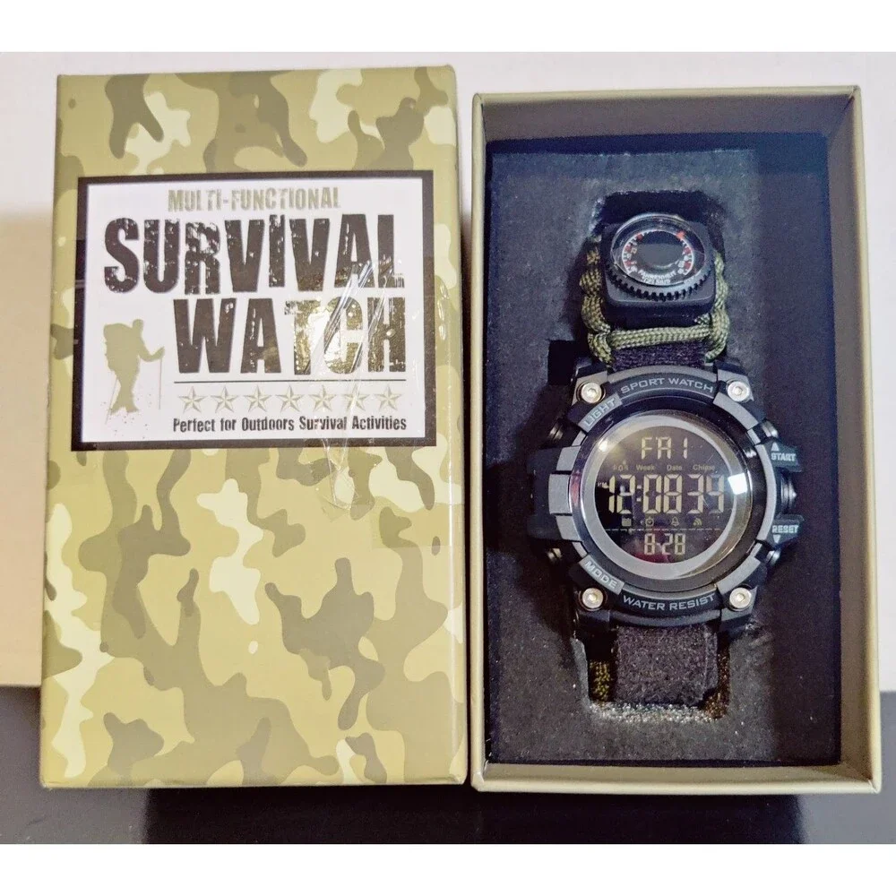Men's Survival Military Digital Watch, 23-in-1 Tactical Paracord,LED Watch NEW